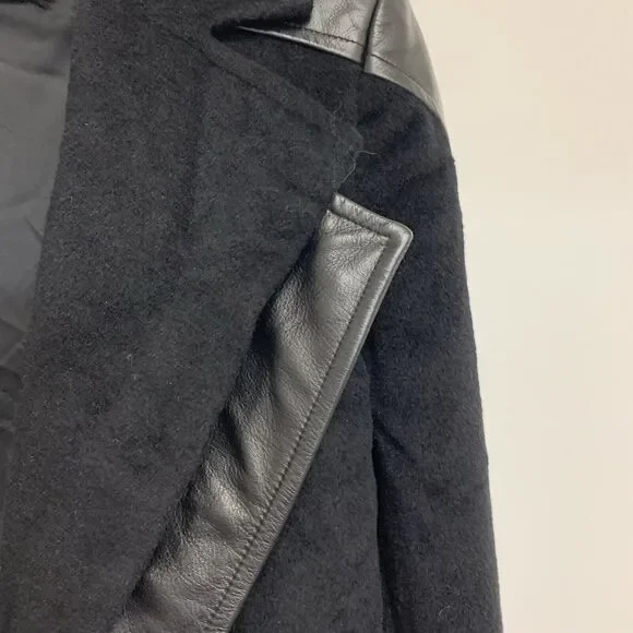 Christian Siriano Wool Leather Trim Black Biker Cropped Jacket Size 2 - Picture 2 of 5